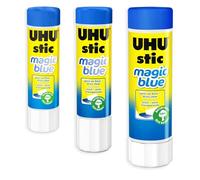 UHU Stic Magic - Pegamento en barra sin disolventes, secado transparente, 8 g/21 g/40 g, 1 de cada tamaño, paquete de 3
