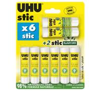 UHU Palo de pegamento Stic sin disolventes, blanco – Juego 6x8,2 g + 2 Renature 8,2 g