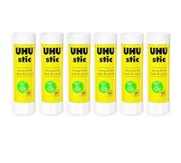 UHU Stic - Pegamento en barra sin disolventes, aplicación transparente, 40 g, 6 unidades