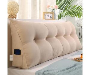 UIHECTA CojíN CuñA Triangular, Almohada De Lectura De Cabecera, Respaldo Cabecero Desmontable, CojíN Lumbar De CuñA, Refuerzo De Apoyo De Posicionamiento, para HabitacióN, DiváN,Beige,L60×W20×H50cm