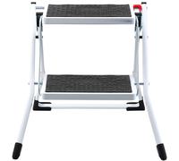 VEVOR Taburete Plegable con 2 Peldaños Carga de 150kg Escalera de Acero Taburete Ancho Multiusos con Superficie Antideslizante y Almohadillas para Adultos, Niños, Hogar, Cocina, Oficina, Autocaravanas