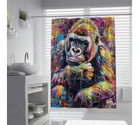 UIRINGART Gorila Graffiti Mono Sentado Cortina Ducha Decoración 100x200cm