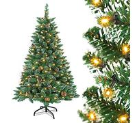 UISEBRT Árbol de Navidad Artificial con Luces LED, Efecto nevado, con Soporte de Metal, Árbol de Navidad de PVC para Decoración Navideña, 120cm
