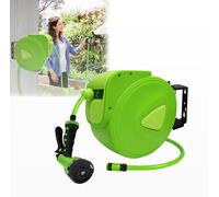 UISEBRT Carrete de manguera de 20 + 2 m, con alcachofa de mano, soporte de pared, caja de manguera de pared giratoria 180°, manguera de jardín para jardín, riego, lavado de coches, verde