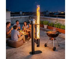 UISEBRT Pellets - Tubo de fuego de 183 cm con cepillo de limpieza y superficie de cocción, antorcha de pellets con caja de recolección de cenizas, estufa de pellets sin humo para jardín, terraza