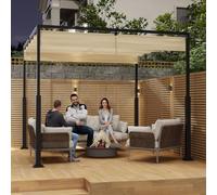 UISEBRT Pérgola metálica de 3 x 3 m, impermeable, estable, resistente al invierno, pabellón con techo de lamas, cubierta independiente con techo corredizo, protección solar para jardines y terrazas