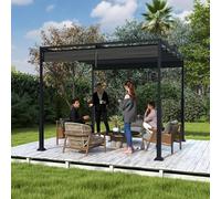 UISEBRT Pérgola metálica impermeable, estable y resistente al invierno, de 3x3 m, con techo de láminas, protección solar, cenador independiente con techo corredizo para jardines y terrazas, color