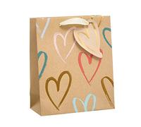 UK Greetings | Bolsa de regalo mediana para ella/amiga | Bolsas de fiesta para regalos | Cumpleaños/Bodas/Navidad/Año Nuevo | Diseño de corazones Kraft | 19 x 23 x 9 cm