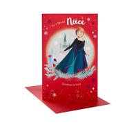 UK Greetings Disney Frozen - Tarjeta de Navidad para sobrina, diseño de Anna y castillo