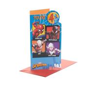 UK Greetings Marvel - Tarjeta de 4º cumpleaños para él/niño con sobre, diseño de insignia, con Spider-Man, 121 mm x 229 mm