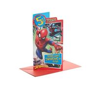 UK Greetings Marvel - Tarjeta de cumpleaños número 5 para él/niño con sobre, diseño de insignia, con Spider-Man