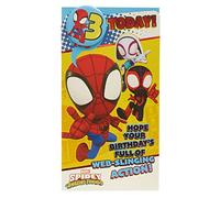 UK Greetings Tarjeta de 3er cumpleaños de Marvel para él/niño, regalos de feliz cumpleaños, él, niños, hombres, diseño de Spiderman, con insignia y sobre, 127 x 235 mm