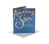 UK Greetings Tarjeta de cumpleaños para hijo, diseño dorado y azul