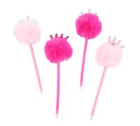 UKCOCO 4 Piezas Bolígrafo Peludo Pompón de Tiara, Esponjoso Creativo | Material de Fieltro y Plástico PP, Agarre Cómodo, Adecuado para Papelería Creativa y Regalos de Fiesta