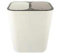 UKCOCO Cubo de Basura de Doble Puerto Tapa a Presión para Cocina | PP Blanco, Diseño Rectangular Moderno, Anillos Internos Dobles, para Reciclaje y Papel en Dormitorio