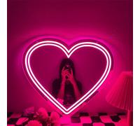 Ulalaza Espejo acrílico de neón LED con Forma de corazón/Gato/Letra/Espejo de Bruja Ondulado decoración de Pared gótica romántico Lindo para Dormitorio hogar Estudio Dormitorio decoración de Boda