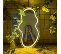 Ulalaza Espejo acrílico de neón LED con Forma de corazón/Gato/Letra/Espejo de Bruja Ondulado decoración de Pared gótica romántico Lindo para Dormitorio hogar Estudio Dormitorio decoración de Boda