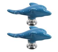 ULDIGI Pomos de puertas de armario de cerámica azul con diseño de, 2 piezas duraderas, para baño y muebles modernos