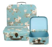 ULDIGI Set De 3 Cajas Decorativas Para Maletas De Cartón Con Estampado Floral, Tamaño Mediano, Color Azul Lago, Resistentes y Portátiles, Adecuado Para Almacenamiento y Organización Baby Showers