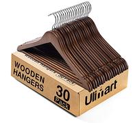 Ulimart Perchas de madera de madera, paquete de 30 perchas para ropa de armario, perchas de madera para traje de vaqueros, nogal