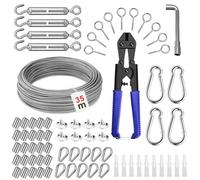 Ulluthu Kit de Cable de Acero Inoxidable 35m 3mm | Cable Acero Plastificado 74 Piezas con Cortador de Cable de Alambre, Tensores y Abrazaderas etc para Crear Tendederos y Vallas con Seguridad