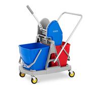 ulsonix Set Carro de Limpieza Industrial Carrito con Prensa y 2 Cubos UNICLEAN 11 (Plástico, Capacidad: 40 L, Advertencia de Peligro)