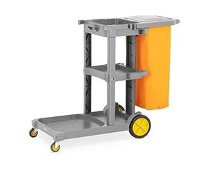 ulsonix Set Carro de Limpieza Industrial con Bolsa para Colada y Tapa UNICLEAN 13 (Fabricado en plástico, 3 estantes, Ruedas Delanteras pivotantes 360°)