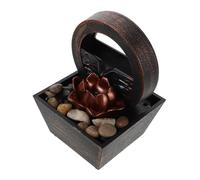 ULTECHNOVO Fuente de Agua de Sobremesa Compacta Pequeña con Luces LED Doradas, Bomba USB y Diseño en Cascada, Fuente Decorativa para Oficina, Sala de Estar y Salón de Té,