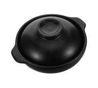 ULTECHNOVO Olla de Barro con Tapa 600 ml Negra de Arcilla | Cazuela redonda para arroz y guisos coreanos, cacerola pequeña para servir en restaurante y hogar