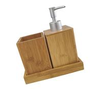 ULTECHNOVO Set Baño de Bambú para Baño Botella Bomba de Prensa Dispensador de Jabón de Ducha y Contenedor de Almacenamiento Beige
