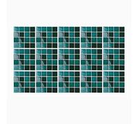 Ulticool Azulejos adhesivos de mosaico verde, 15 x 15 cm, 15 unidades, película autoadhesiva, pared de baño, cocina, pared posterior, cloruro de polivinilo, cuadrado, meditterráneo o tropical