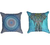 Ulticool - Funda de cojín - Mandala y elefante Bohemia Hippie Ibiza - Juego de 2 motivos - 45 cm x 45 cm - Cojín decorativo sin relleno - Funda de cojín Accesorios para sofá/cama - Azul