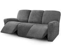 ULTICOR Fundas de terciopelo de 8 piezas para sofá reclinable, fundas elásticas para sofá reclinable de 3 cojines, fundas de muebles, gruesas, suaves, lavables (funda reclinable de 3 plazas, gris