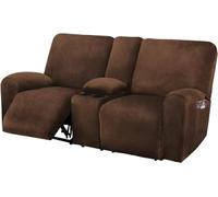 ULTICOR Sofá biplaza reclinable con Funda de Consola Central, 8 Piezas de Terciopelo elástico de 2 Asientos, Funda reclinable Gruesa y Suave, Lavable (Chocolate)