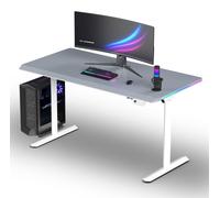 ULTRADESK Mesa gaming eléctrica QUEST, 140 x 70 cm, blanco-gris