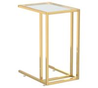 ULUYYUC Mesa auxiliar para ordenador, transparente, dorado, 50 x 35 x 65 cm | Elegante espacio de descarga para sala de estar y dormitorio con tablero de cristal resistente de 5 mm y construcción de