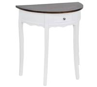 ULUYYUC Mesa consola con cajón semicircular, 80 x 40 x 78 cm, color blanco | Mesa de pared compacta para pasillo, comedor y dormitorio con tablero marrón, MDF y madera de pino.