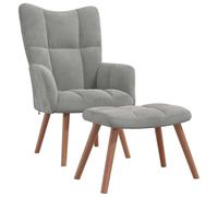 ULUYYUC Sillón de relax con taburete de terciopelo, color gris claro | Acogedora silla tapizada con reposapiés para salón, marco de acero resistente y patas de madera elegantes.
