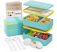 Umami Bento Lunch Box, 2 Recipiente 4 Cubiertos, Compartimentos Estilo Bento Box Japonés, Porta Alimentos Hermético, Microondas y Lavavajillas, Fiambrera Para Adultos