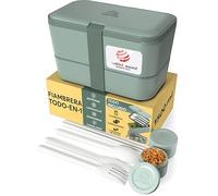 Umami Bento Fiambrera, Cubiertos y Salsera Incluidos, Antigoteo, Microondas, Fiambrera Compartimentada para Adultos, Verde Pizarra, 1500 ml