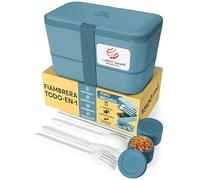 Umami Fiambrera Para Comida De Trabajo, Bento Lunch Box, Apilable, Con 4 Compartimentos, Cubiertos, Botes Para Salsa, Caja De Almuerzo, Apta Para Microondas, Porta Alimentos 100% Hermética