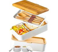 Umami Fiambrera Para Comida De Trabajo, Bento Lunch Box Japonés, Con 4 Compartimentos, Cubiertos, Recipientes Para Salsa, Caja De Almuerzo Sin BPA, Apta Para Microondas, Porta Alimentos 100% Hermética
