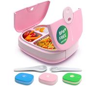 Umami Fiambrera para niños con cubiertos, estilo Bento, 3 grandes compartimentos, tamaños de porción ideales para edades de 3 a 9 años, libre de BPA, apta para microondas y lavavajillas (rosa)