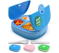 Umami Fiambrera para niños con cubiertos, estilo Bento, 3 grandes compartimentos, tamaños de porción ideales para edades de 3 a 9 años, libre de BPA, apta para microondas y lavavajillas (azul)
