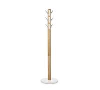 Umbra Flapper Perchero con 9 ganchos abatibles, Madera de caucho, Blanco/Natural, 40 x 40 x 169 cm