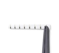 Umbra Flip Perchero de pared con 8 ganchos - Almacenamiento moderno y ahorrador de espacio para sombreros, chaquetas, bolsos, entrada, cuarto de servicio, armario, baño, dormitorio - Blanco/Níquel