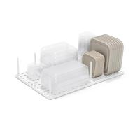 Umbra Peggy bandeja organizadora para cajones de cocina, sistema de almacenamiento ajustable para recipientes de alimentos, utensilios de cocina, vajilla, cubiertos y más, blanco