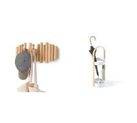 Umbra Picket Percha de Pared con 5 ganchos extraíbles, Natural & Bellwood Portaparaguas, Acero, Blanco/Natural