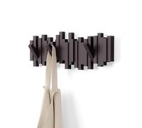 Umbra Sticks perchero de pared con gancho de riel y 5 clavijas retráctiles - Organizador de almacenamiento moderno que ahorra espacio, espresso