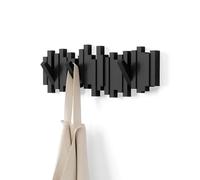 Umbra Perchero de pared Sticks con gancho de riel y 5 clavijas retráctiles, negro